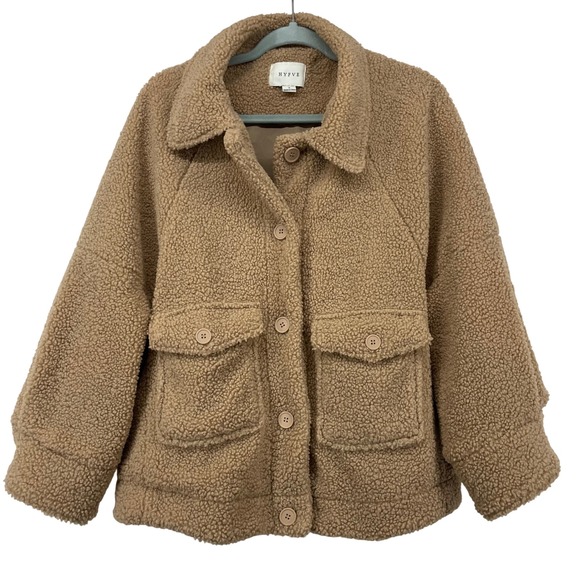 HYFVE Jackets & Blazers - Hyfve Women Size Small Teddy Sherpa Jacket Tan Brown Button Front Cabin Core